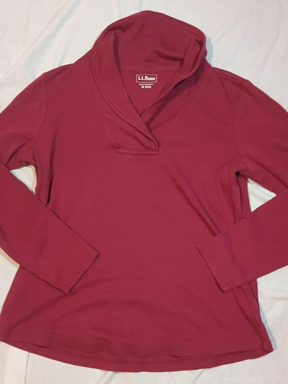 L.L. Bean Pullover Women's Medium Burgundy Red Shawl Collar Sweater Cozy Cottage